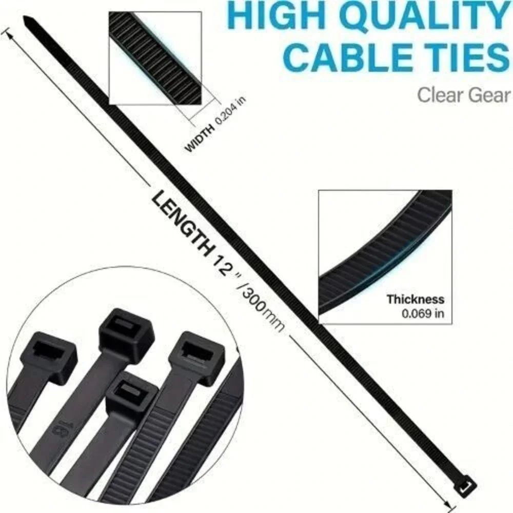 100 Pack Heavy Duty 12 Inch Cable Zip‎ Ties - Ultra Strong Plastic Wire Ties